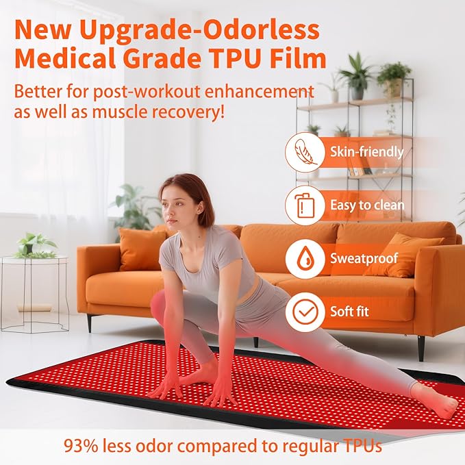 Red Light Therapy Mat for Full Body, Largest 1444 LEDs Near Infrared Light Therapy Pad, 660nm& 850nm 2in1 LEDs Light Blanket, High end Leather, 5 Power Levels UP to 288W, 73"x35"