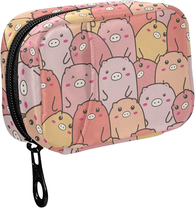 Fustylead Cute Pig Pill Organizer Travel Bag, Small Portable Pill Case Cute for Vitamin Fish Oil Supplements Medicine Organizer with Zipper