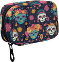 Fustylead Beautiful Sugar Skulls Women and Floral Pill Organizer for Purse, Weekly Portable Pill Box with Zipper to Storage Vitamins Fish Oils Medications Supplements