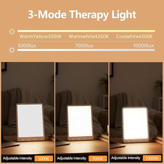 Light Therapy Lamp,10000 Lux Light Therapy Lamp -Full Spectrum Llight Therapy,3 Color Touch&Wall Mountable Daylight Therapy Lamp,Sunlight Lamp with Memory Function for Home & Office