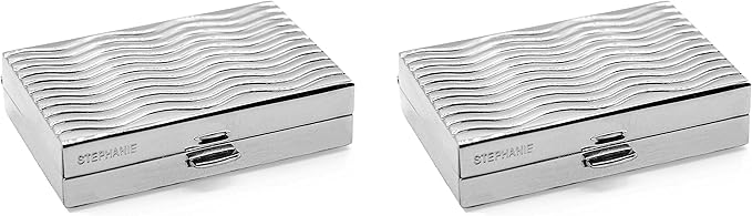 Stephanie Imports Set of 2 Rectangular-Shaped Pocket Purse Pill Box & Organizer With Dual Compartments (Silver Waves)