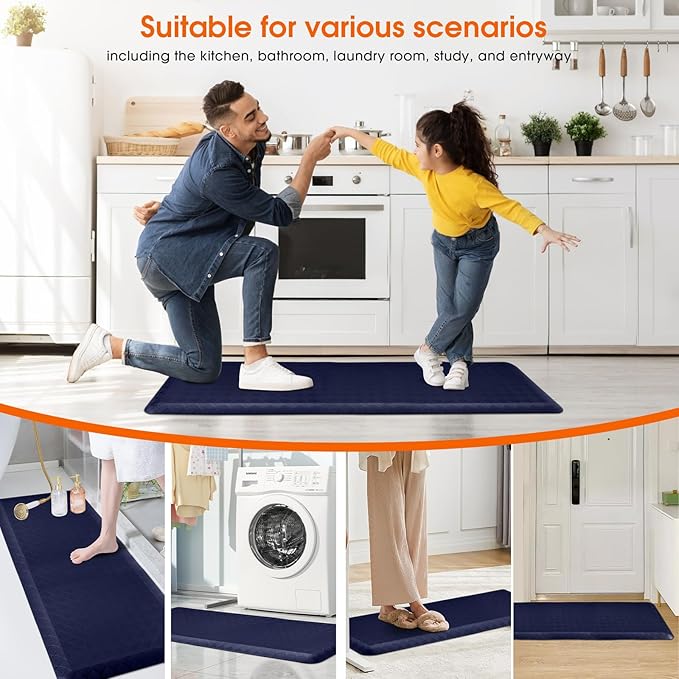 4/5 Inch Extra Thick Kitchen Mats for Floor,Non Slip Anti Fatigue Kitchen Rugs,Waterproof Stain Resistant Sink Mat,Cushioned Standing and Comfort Mats for Office (17"x47" Blue)