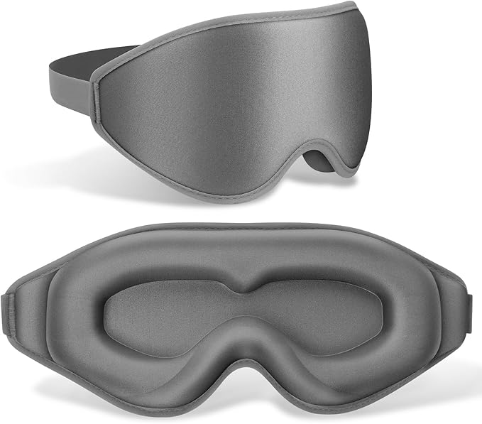 FlyCoco 99% Fully Block Out Light Eye Sleep Mask, 3D Deep Contoured Eyes Cover Zero Pressure, Long Lash Extension Eyes Mask with Adjustable Straps for Sleeping Travel Home Nap Rest Women Men (Grey)