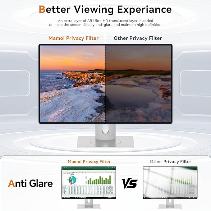 Mamol 23 Inch Computer Privacy Screen Filter for 16:9 Widescreen Monitor, Anti Glare & Blue Light Filter, Removable Computer Monitor Privacy Shield, Anti-Scratch Screen Protector Film 23 in