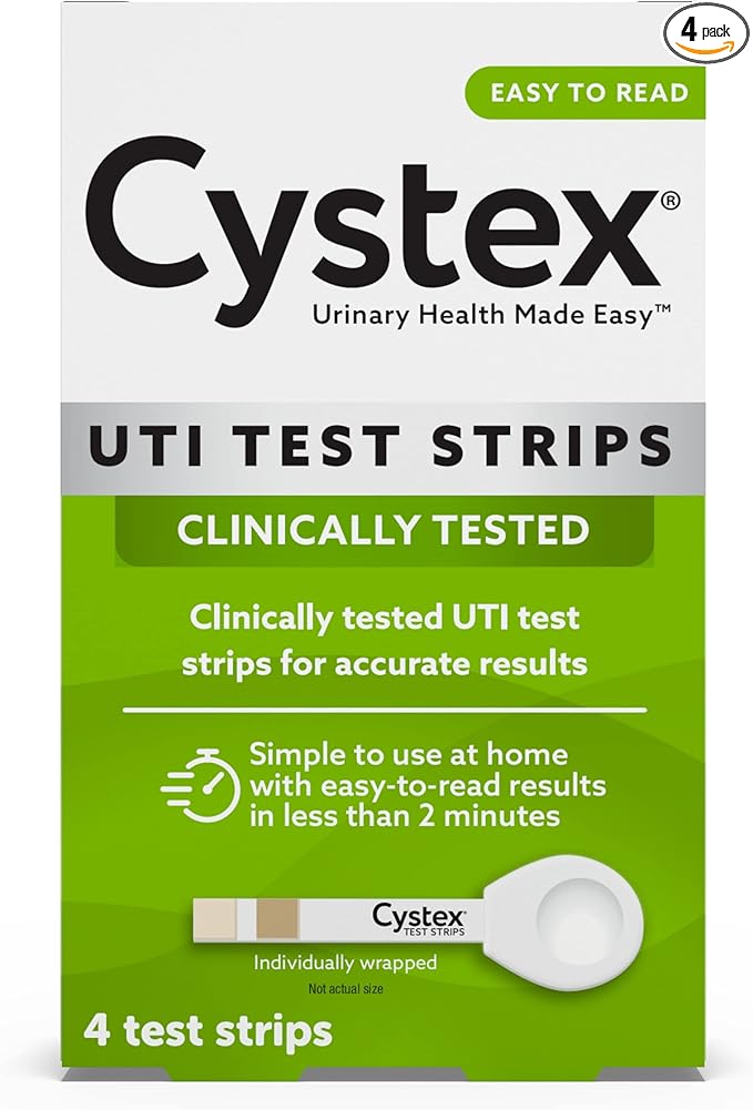 Cystex UTI Test Strips for Women & Men - Fast, At-Home Urinary Tract Infection Test Kit - Detects Leukocytes & Nitrites - Clinically Accurate Results in 2 Minutes - 4 Test Strips per Box