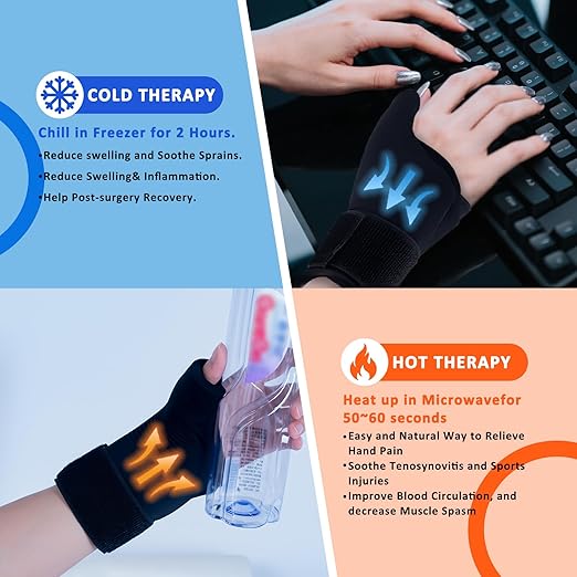 Wrist Ice Pack Wrap, Refreezable Gel Compression Support-Hand Ice Pack, Hot & Cold Compress-Ice Wrist Wrap Relief Pain for Carpal Tunnel, Arthritis, Tenosynovitis, Tendinitis, Swelling and Sprains