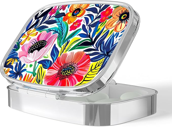 Pill Box-2 Compartment Small Pill Case Portable for Pocket & Purse Single Pill Carrier Pill Container to Hold Vitamins Medication Fish Oil and Supplements BPA-Free(Garden Party-01)