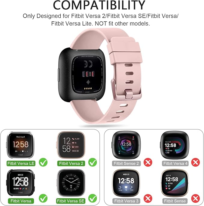 Mugust Sport Bands Compatible with Fitbit Versa 2 / Fitbit Versa/Versa Lite/Versa SE, Classic Soft Silicone Replacement Wristbands Straps for Fitbit Versa 2 Smart Watch Women Men (Large,Light Pink)