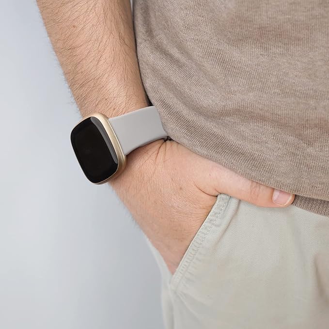 AK Silicone Bands Compatible With Fitbit Versa 4, Sense 2 - Soft Replacement Straps for Versa 3, Sense Smart Watch (Gray)