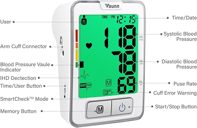 Vaunn Medical Automatic Upper Arm Blood Pressure Monitor, Medium Arm Cuff 8.7" - 16.5"