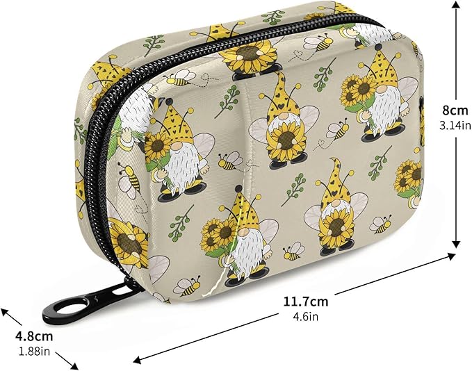 Gnome Bees Pill Box 7 Day Pill Case Travel Pill Organizer Bag with Zipper Portable Weekly Vitamin Medicine Supplement Holder Pouch Bag