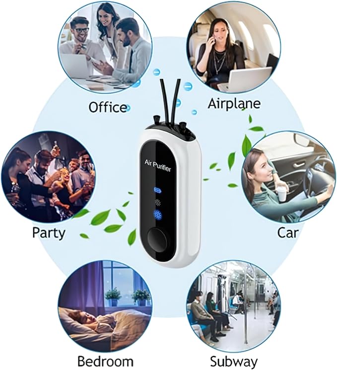 Portable Negative Ion Air Purifier Necklace, Personal Wearable Purification Device, Black, 3.1 x 1.4 x 0.9 Inches, 1.2 Billion Ion Output (Black)