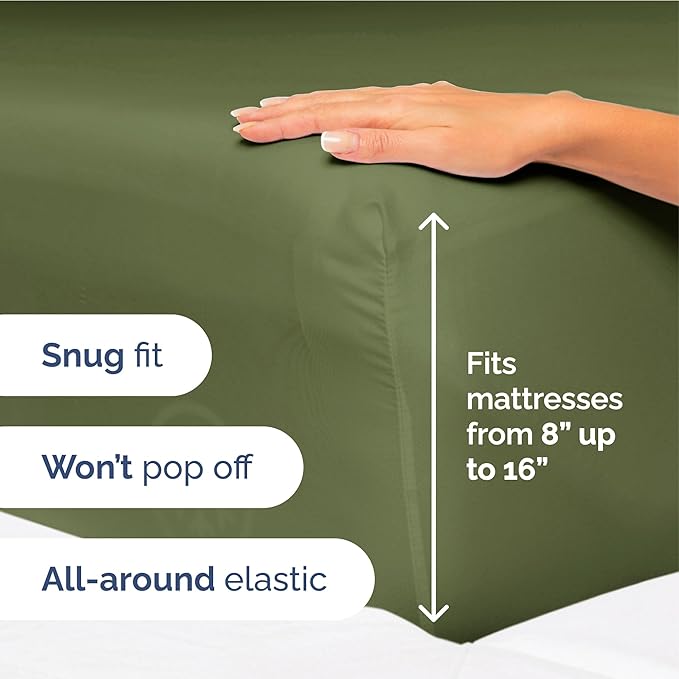 Full Size 4 Piece Sheet Set - Extra Soft, Breathable & Cooling Sheets - Hotel Luxury Durable Bed Sheets for Women & Men - Deep Pockets, Easy-Fit & Wrinkle-Free Sheets - Deep Olive Oeko-Tex Bed Sheets