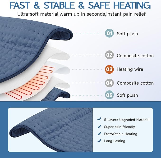 Large Heating Pad for Back Pain Relief, Electric Heating Pad for Neck and Shoulders, Auto Shut Off, Fast Heat, Christmas Gifts for Women Men, Birthday Gifts for Mom Dad (17'' x 33)