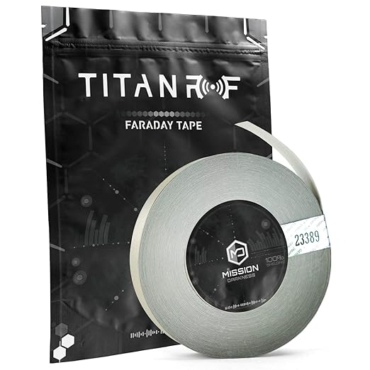 Mission Darkness TitanRF Faraday Tape // 1in W x 164ft L (2.54cm x 50m) High-Shielding Conductive Adhesive Tape Roll Used to Connect TitanRF Fabric Sheets or Seal RF Enclosures