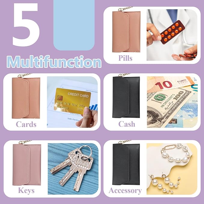 4Pcs Birth Control Pill Case Holder, PU Leather Birth Control Case Sleeve Wallet with Snap and Keyring, Privacy Protection Contraceptive Medicine Holder Keychain