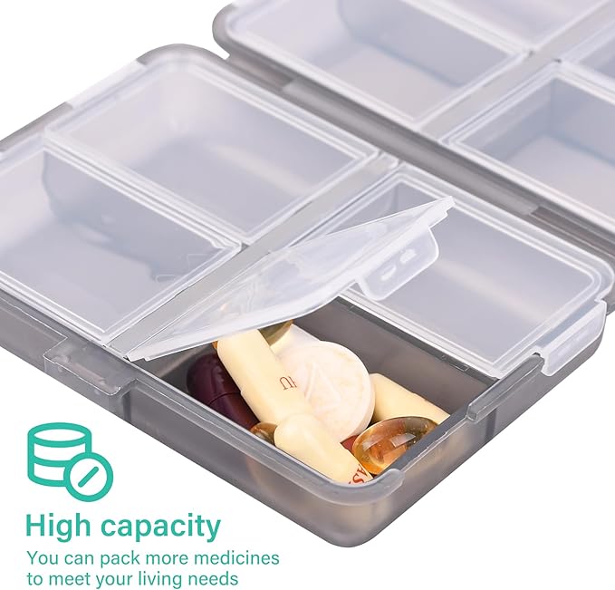 Travel Pill Organizer Small 8 Grid Compartments Pill Holder Box - Portable Medicine Container Case - Daily Weekly Medication Organizer