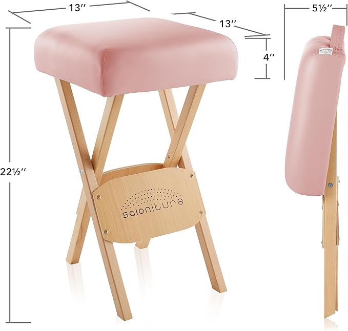 Saloniture Wood Folding Massage Stool with Carrying Case, Pink