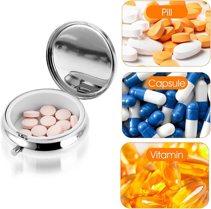 Pill Box Cute Small Pill Box for Purse & Pocket Medicine Organizer Travel Pillbox Waterproof Pills Cases Metal Pills Container Holder for Vitamins, Fish Oil, Supplements (Grey sea Turtle)
