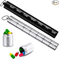 Vesici 2 Pack Metal Weekly Pill Organizer Travel Pill Container with Keychain 7 Day Weekly Waterproof Small Capsules Holder Case Box Stackable for Women Men Travel Outdoor(Black, Silver)