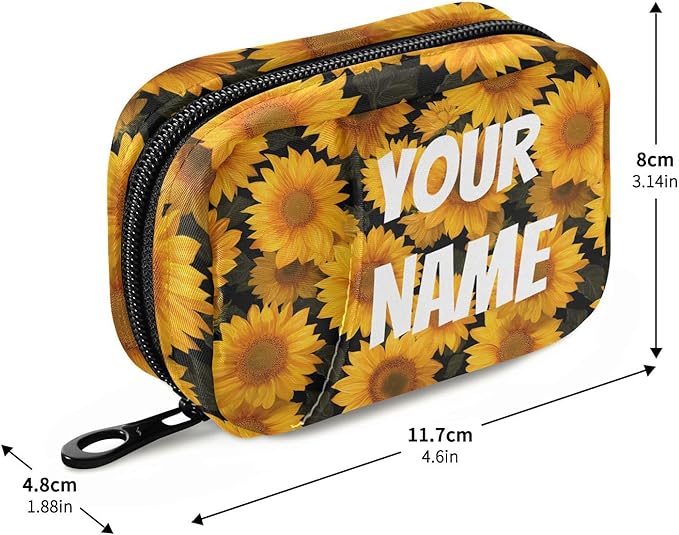 Sunflower Zipper Travel Medicine Bag Flower Vintage Large Capacity Pill Storage Bag Unisex Printed Pill Organizer for Medicine Vitamin, Travel Pill Box Pouch with Customized Name