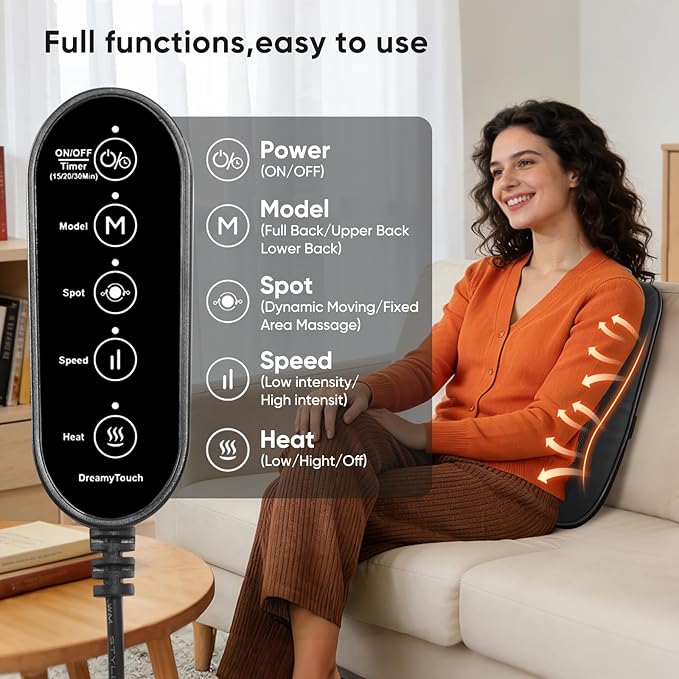 Shiatsu Back Massager with Heat, 4D Deep Tissue Massage for Pain Relief, Portable Rechargeable Electric Back Massager for Chair Home Office Car,Gift-Ready for Men Women
