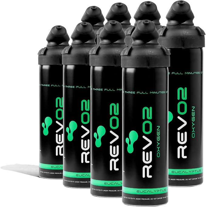 Oxygen Can | 98% Pure Portable Oxygen Bottle for Stress Relief, Focus, Breathing Support & Wellness | 10L Canister with Leak-Proof Mouthpiece & Trigger Lock for Travel - Eucalyptus Menthol 8 Pack