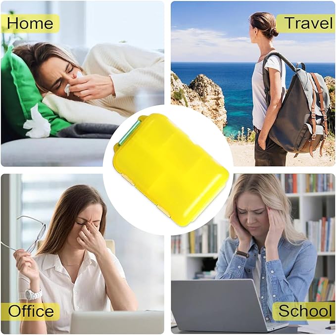 Travel Pill Organizer Portable Pocket Pill Case Small Pill Box for Purse Medicine Organizer Have 10 Compartments Storage Vitamin Fish Oil by INVODA (Yellow)