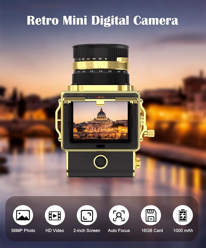 2.7K Digital Camera, Portable Vintage Digital Camera for Vlogging, Retro Cameras for Photography, Compact Point and Shoot Digital Camera for Teens, Kids & Beginners, Digital Video Camera Black