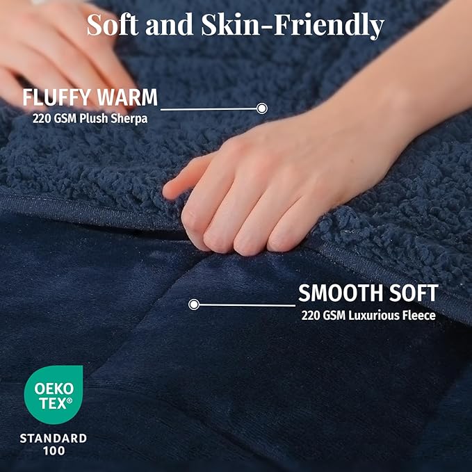 Topblan Sherpa Fleece Weighted Blanket for Adult, 15 lbs Dual Sided Cozy Fluffy Heavy Blanket, Ultra Fuzzy Throw Blanket with Soft Plush Flannel Top, 48 x 72 inches