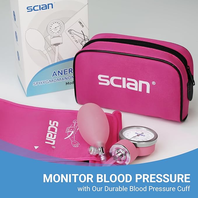 SCIAN Manual Blood Pressure Cuff - Aneroid Sphygmomanometer with European Cuff 12.6-20.8" and D-Ring, Come with Carrying Bag for Nurse Doctor Senior Adult, Pink-Large Cuff