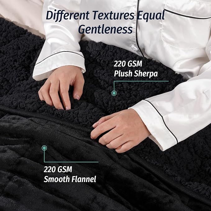 Wemore Sherpa Fleece Weighted Blanket for Adult, 20 lbs Dual Sided Cozy Fluffy Heavy Blanket, Ultra Fuzzy Throw Blanket with Soft Plush Flannel Top, 80 x 87 inches, Black on Both Sides