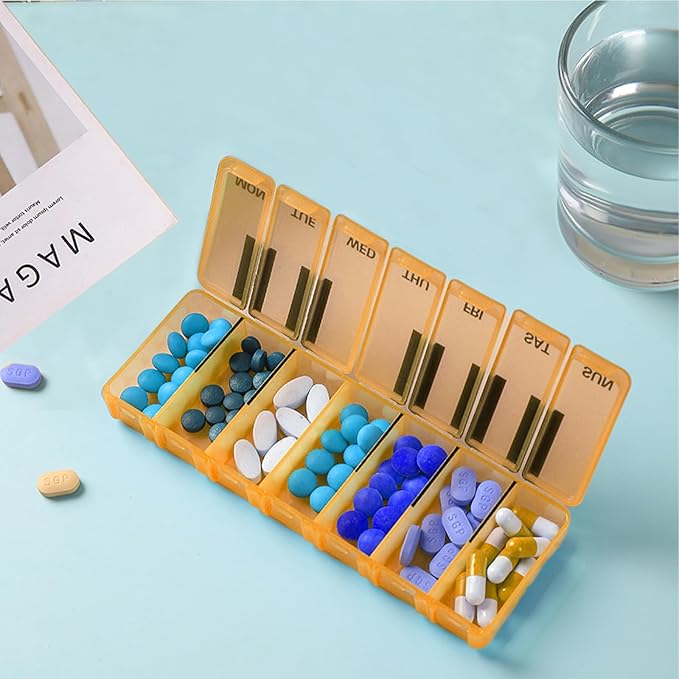 Pill Organizer 7 Day for Travel BPA Free Weekly Pill Organizer Piano-Keyboard Pill Box,Vitamin Organizer (Orange)