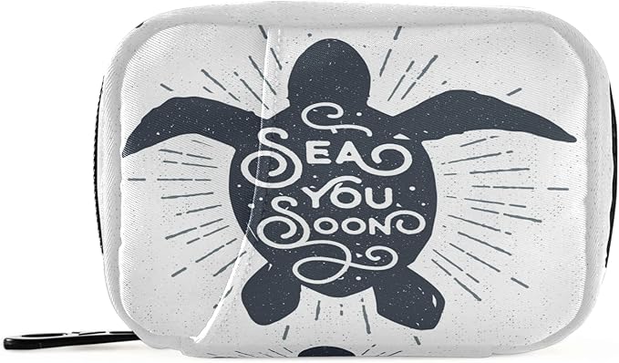 Hand Drawn Turtle Pill Box 7 Day Pill Case Travel Pill Organizer Bag with Zipper Portable Weekly Case Compact Size for Vitamin Supplement Holder