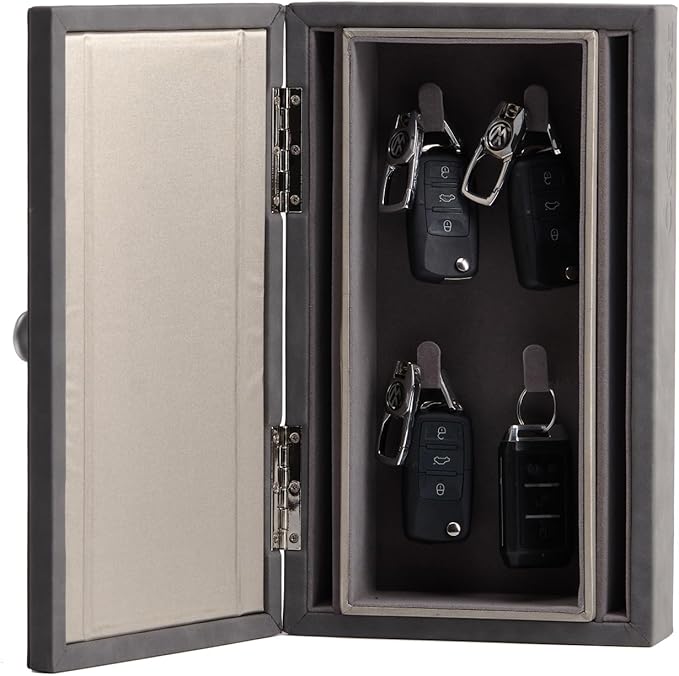CKEYURE Premium XL PU Leather Faraday Box for Car Keys Wall Mount | Anti Theft Faraday Key Fob Protector | Faraday Cage | Car Key Holder | RFID Key Box | Key fob Signal Blocker