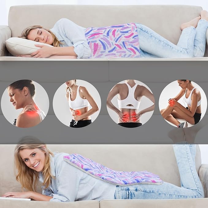 GOQOTOMO Plume Heating Pad for Back Pain Relief- 12" x 24"12 Heat Levels, 8 Timers Stay on, Holiday Gifts for Women, Machine Washable -FWF (Pink)
