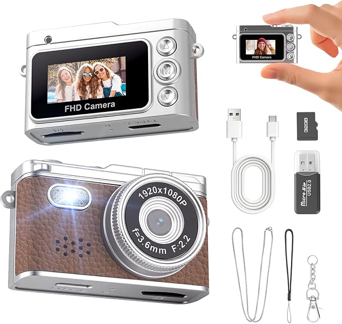 Mini Digital Camera Keychain, 1080P Y2k Keychain Camera with 0.96" Screen, Portable 20g Vintage Camcorder for Vlogging, Travel, Concerts and EDC, Retro Tiny Video Camera with Flash, 32G SD Card,Type-C