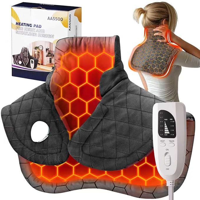 Graphene-Infused Electric Heating Pad,Weighted Heating Pads for Neck and Shoulders and Back,FSA Eligible Items Only List,Heat Pad with 4 Auto-Off Timers,23"x19",ETL Certified,Gray