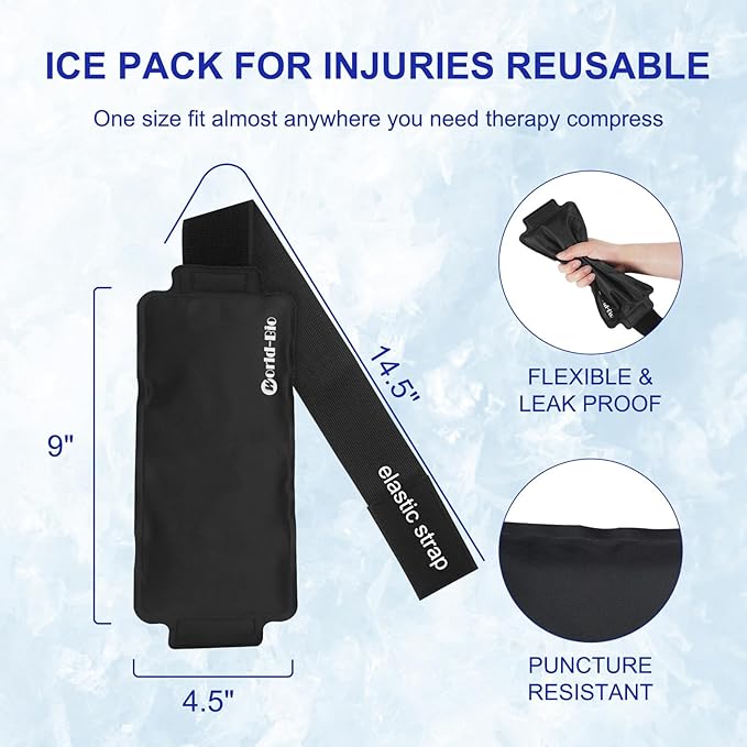 2 Pack Gel Ice Pack Wrap with Velcro Strap, Ice Pack for Injuries Reusable, Hot Cold Therapy Wrap, Elbow Ice Bag Wrap, Flexible Soft for Arm, Wrist, Hand, Foot, Ankle