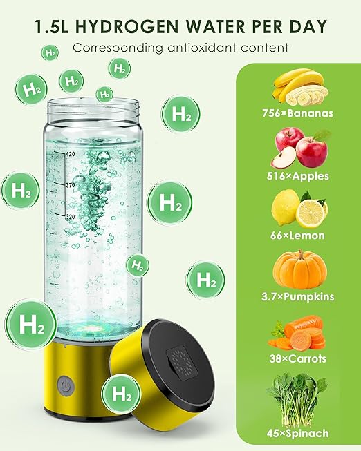 Hydrogen Water Bottle, 3Min 2200PPB Rapid Hydrogen Water Generator -SPE PEM Tech, 14OZ Portable Hydro Water Machine, Health Care Gifts for Husband, Wife, Family, Friends, Travel