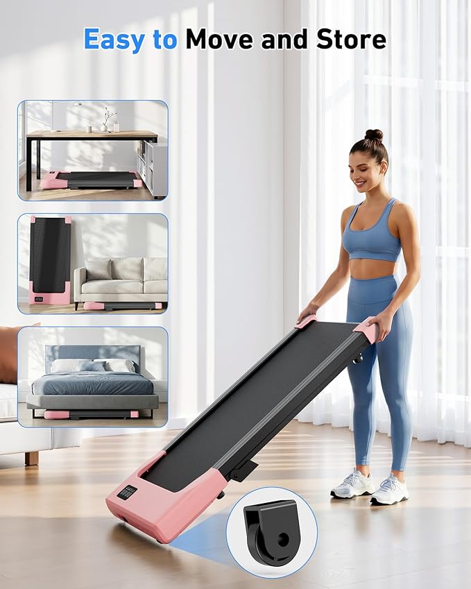 DeerRun Walking Pad Under Desk Treadmill with Incline, Quiet & Space-Saving Design for Home Office, 300 lbs Capacity, 0.6-3.8 MPH, App & Remote Control