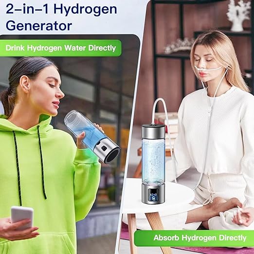 Hydrogen Water Bottle Generator with LED Screen, Portable Rechargeable Hydrogen Water Bottle 460ml with Advanced SPE PEM Technology 6000+ PPB, Ionizer Machine for Home/Office/Travel