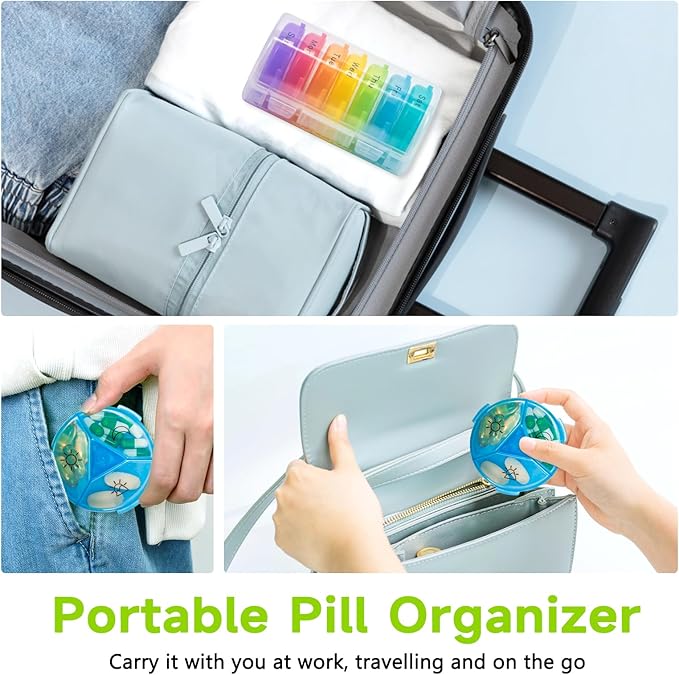 Weekly Pill Organizer 3 Times a Day, 2 Pack Portable Travel Pill Box 7 Day, Large Pill Case Container, AM/PM Daily Medicine Organizer for Vitamin, Fish Oils, Supplements (Black+White)
