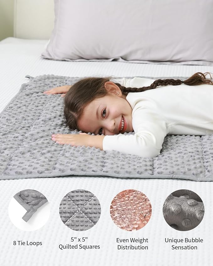 Mr. Sandman Weighted Blanket 5LBS 36 x 48 Inches, Minky Dots Heavy Blanket with Glass Beads, Soft and Cooling for School and Home, Grey