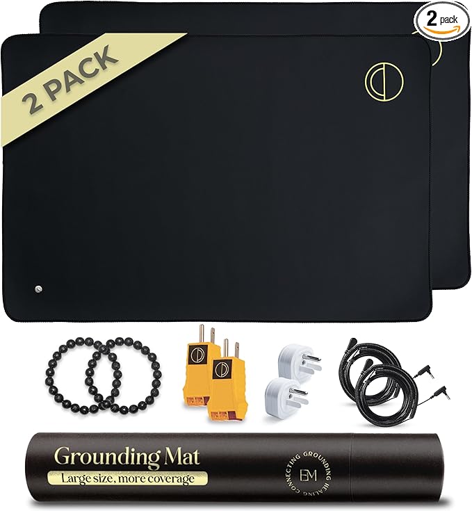 Earth and Moon Grounding Mat for Desk, Reduce Fatigue & Stress, Supports Energy & Wellness, Grounding Pad for Bed, Office, Living Room, Works Well w/Sheets, Blanket, w/ 15 Foot Cord, 35x24in, 2 Pack