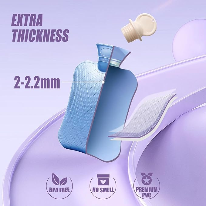 FORICOM Fuzzy Hot Water Bottle with Soft Cover, Sweater,Hot Water Bags for Pain Relief 2Liter,Heat Pad,Hot and Cold Therapy,Menstrual,Bpa Free(Sky Blue)