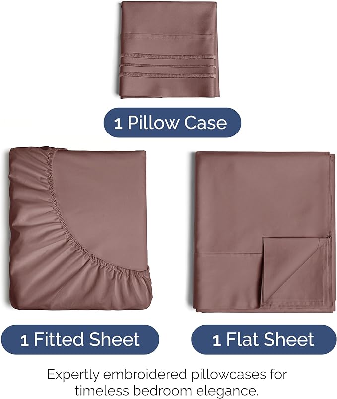 Twin XL Size 3 Piece Sheet Set - Extra Soft, Breathable & Cooling Sheets - Hotel Luxury Durable Bed Sheets for Women & Men - Deep Pockets, Easy-Fit & Wrinkle-Free Sheets - Clay Oeko-Tex Bed Sheet Set