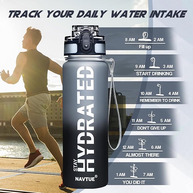 Water Bottle, 16.9 OZ Sports Water Bottles with Time Marker Wide Mouth, Motivational and Leakproof Drink Bottle, BPA Free Tritan with Carry Strap for Gym Fitness Outdoor(1 Bottle)