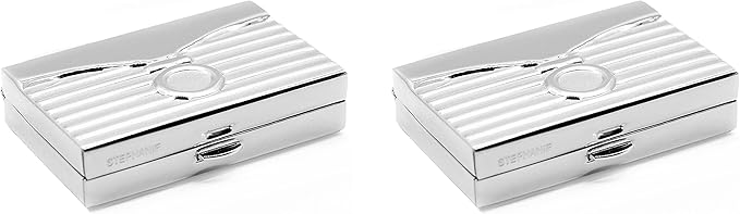 Set of 2 Rectangular-Shaped Pocket Purse Pill Box & Organizer with Dual Compartments (Silver Envelope)