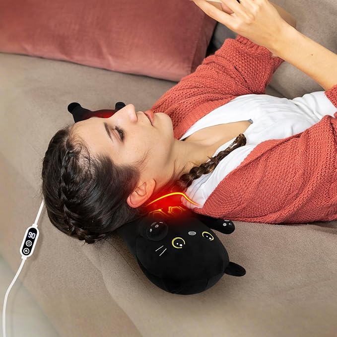 Cat Heating Pad-USB Heated Plush Stuffed Animals for Period Cramps and Menstrual Pain Relief,22” Portable Electric Kitten Heating Pads,Built-Pocket Plushies Women Girls Birthday Gift,Black